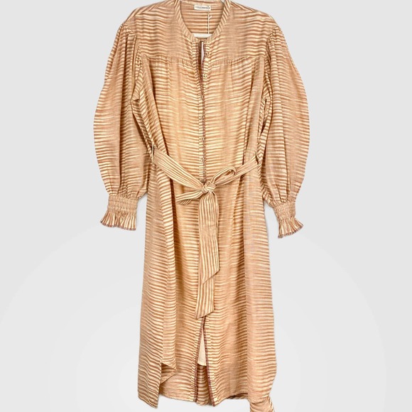 NWT Ulla Johnson Fiora Shirt Dress in Stripe Fawn Color Tie waist Casual Sz 8 - Picture 3 of 15